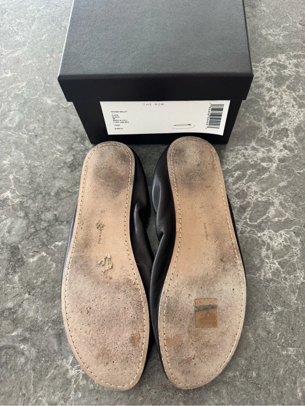 The Row Black Leather Ballet Flats 38